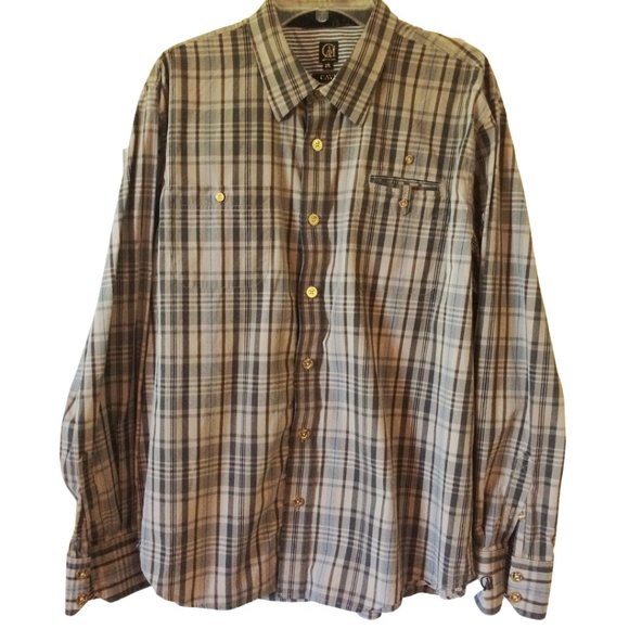Cavi checker Men's button down gold buttons brown shirt sz 2XL - Picture 1 of 10